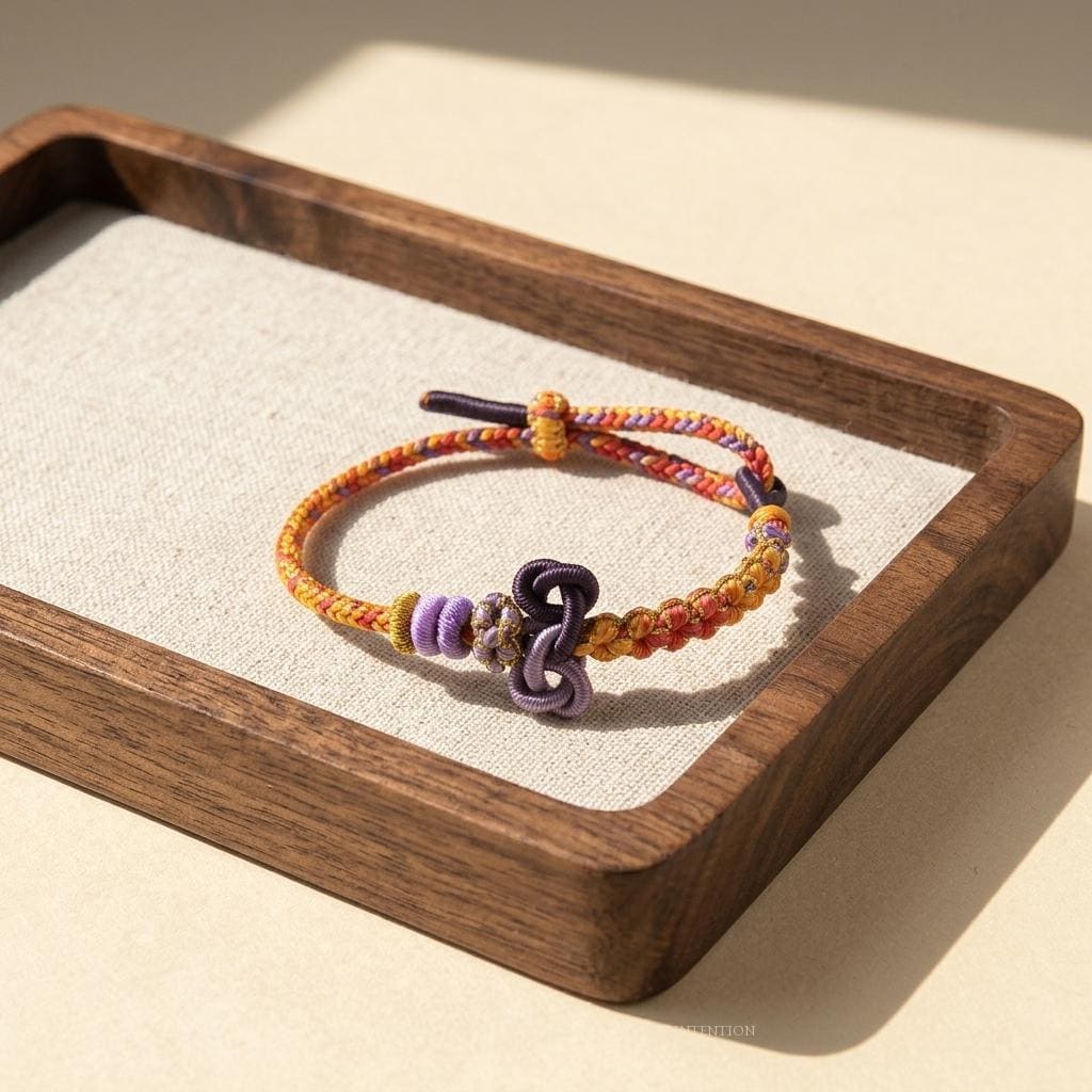 KAGAKI mindfulness cord bracelet in multicolor, packaging detail, for meditation and daily intention
