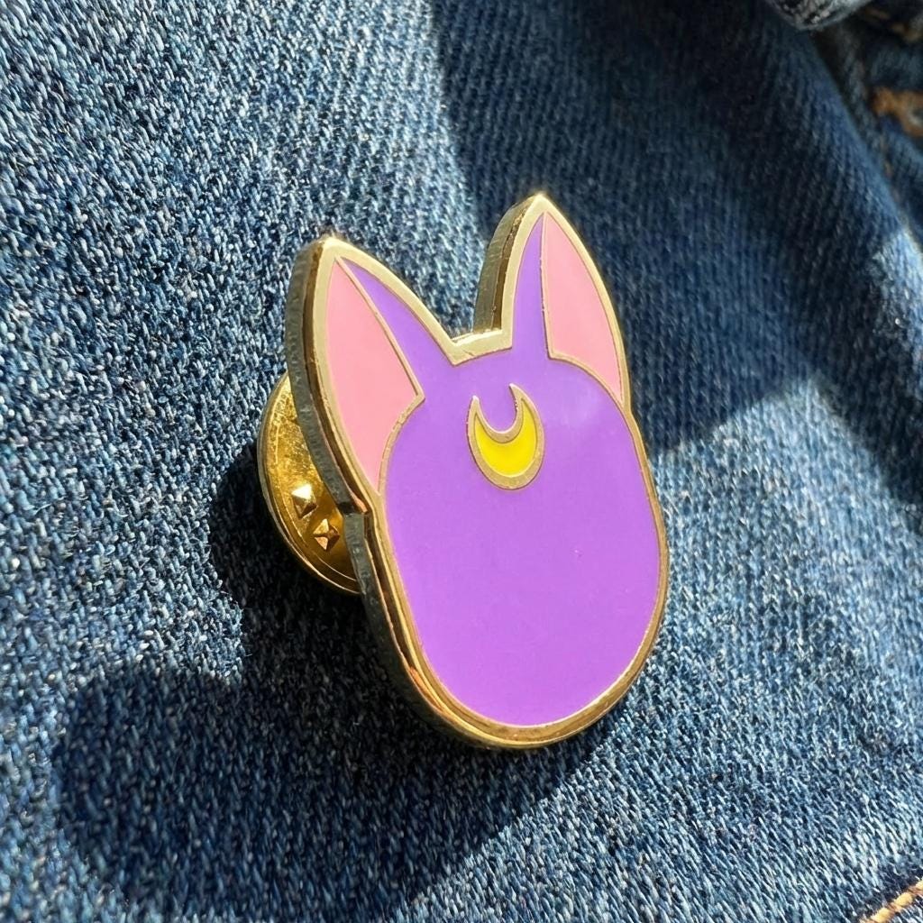 KAGAKI moon cat spiritual enamel pin in soft moonlight tones, gift packaging, for daily wear and gifting