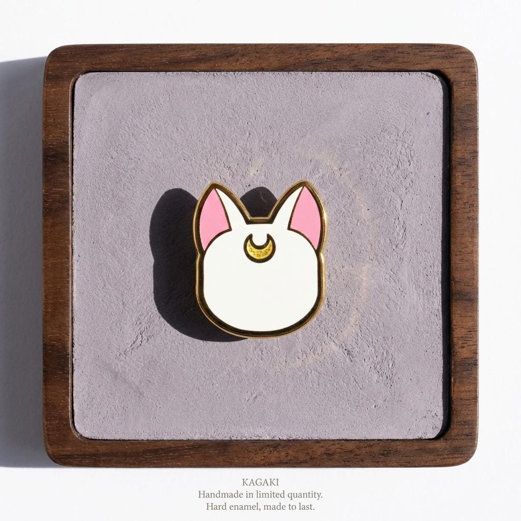 KAGAKI moon cat spiritual enamel pin in soft moonlight tones, main, for daily wear and gifting