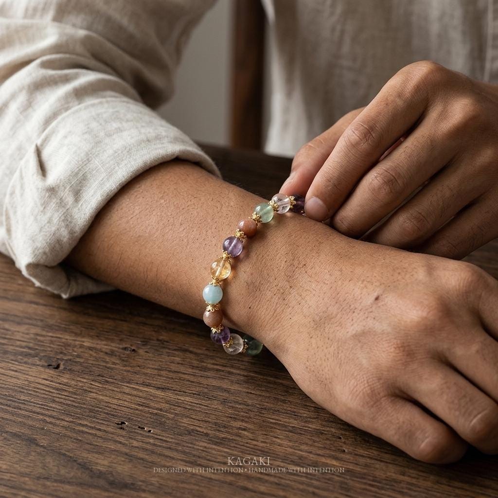 KAGAKI multi-gemstone crystal bracelet in multicolor crystal, gift packaging, for meditation and daily intention