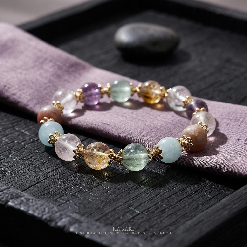 KAGAKI multi-gemstone crystal bracelet in multicolor crystal, main, for meditation and daily intention