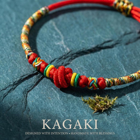 KAGAKI rainbow red string cord bracelet in rainbow with red, main, for meditation and daily intention