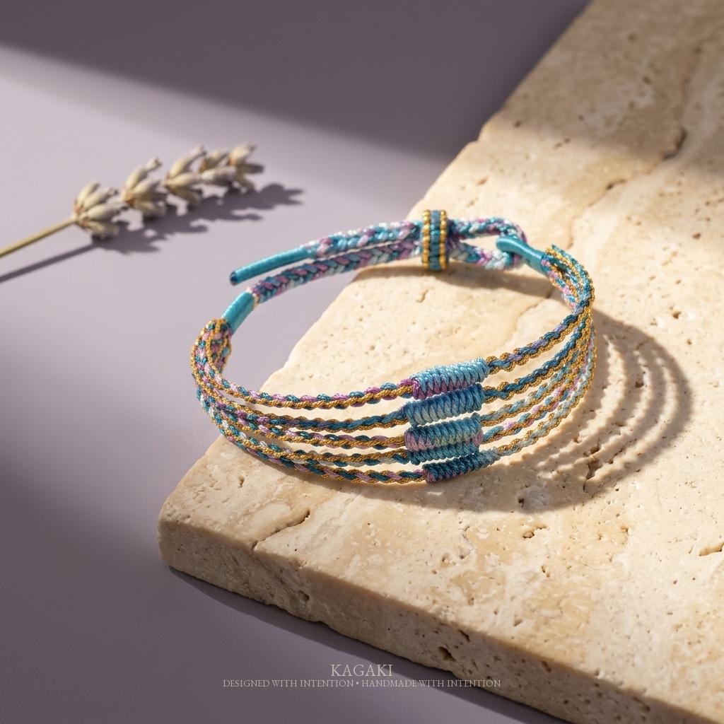 KAGAKI rainbow tibetan cord bracelet in rainbow multicolor, gift packaging, for meditation and daily intention