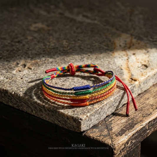 KAGAKI rainbow tibetan cord bracelet in rainbow multicolor, main, for meditation and daily intention