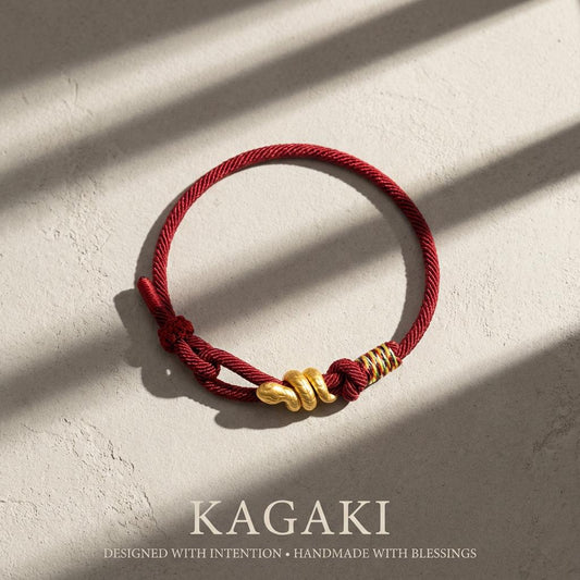 KAGAKI red string snake knot bracelet in warm red, main, for meditation and daily intention
