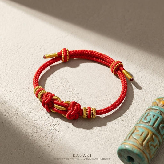 KAGAKI red string tibetan cord bracelet in warm red, main, for meditation and daily intention