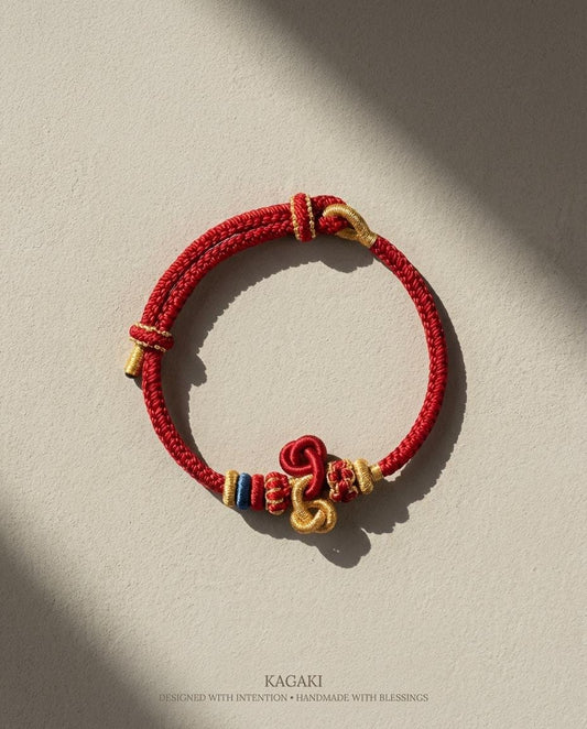 KAGAKI red string tibetan cord bracelet in warm red, main, for meditation and daily intention