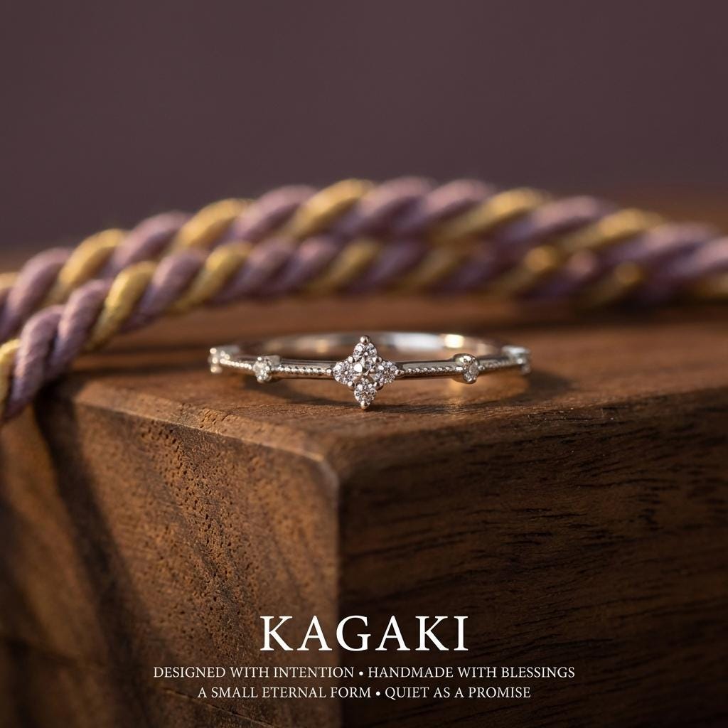 KAGAKI sterling silver clover diamond ring in sterling silver with diamond, alternate angle, for daily wear and gifting