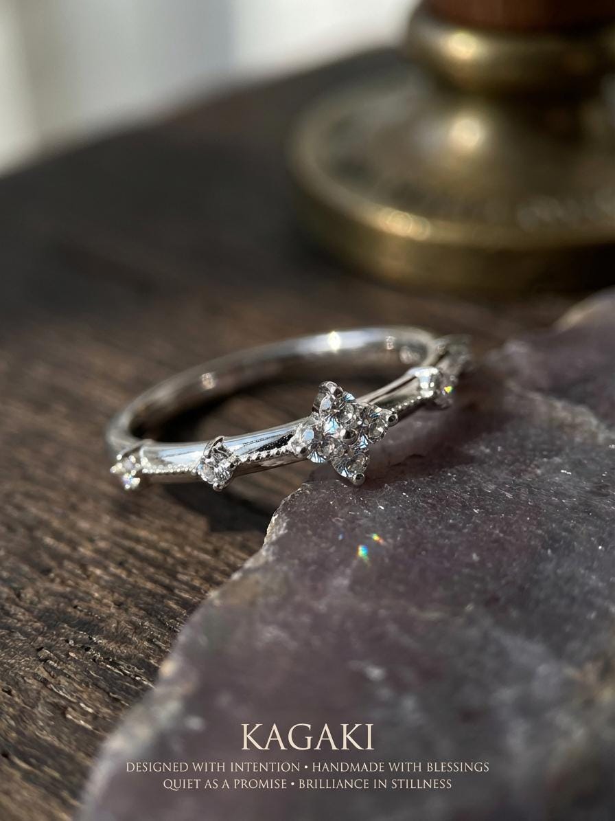 KAGAKI sterling silver clover diamond ring in sterling silver with diamond, editorial, for daily wear and gifting
