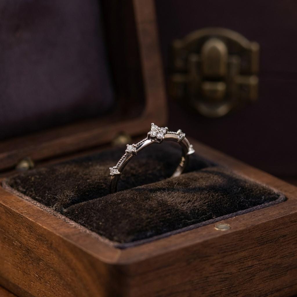 KAGAKI sterling silver clover diamond ring in sterling silver with diamond, flat lay, for daily wear and gifting