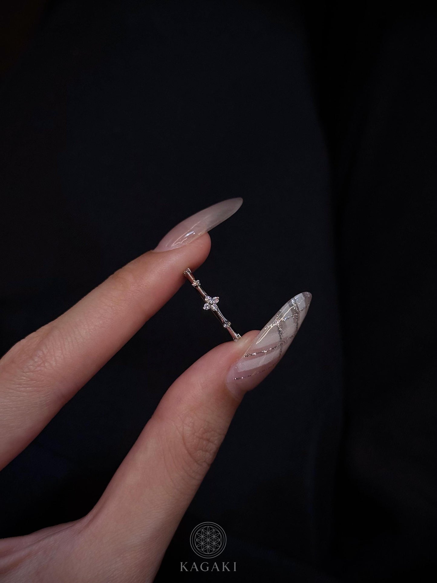 KAGAKI sterling silver clover diamond ring in sterling silver with diamond, styling, for daily wear and gifting