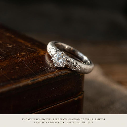 KAGAKI sterling silver floral diamond ring in sterling silver with lab-grown diamond, main, for daily wear and gifting