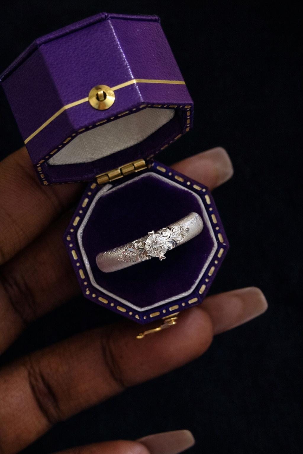 KAGAKI sterling silver floral diamond ring in sterling silver with lab-grown diamond, on finger, for daily wear and gifting