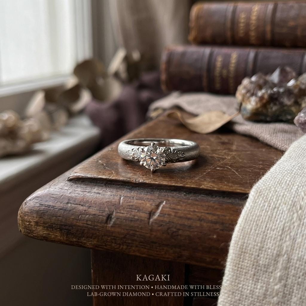 KAGAKI sterling silver floral diamond ring in sterling silver with lab-grown diamond, profile view, for daily wear and gifting
