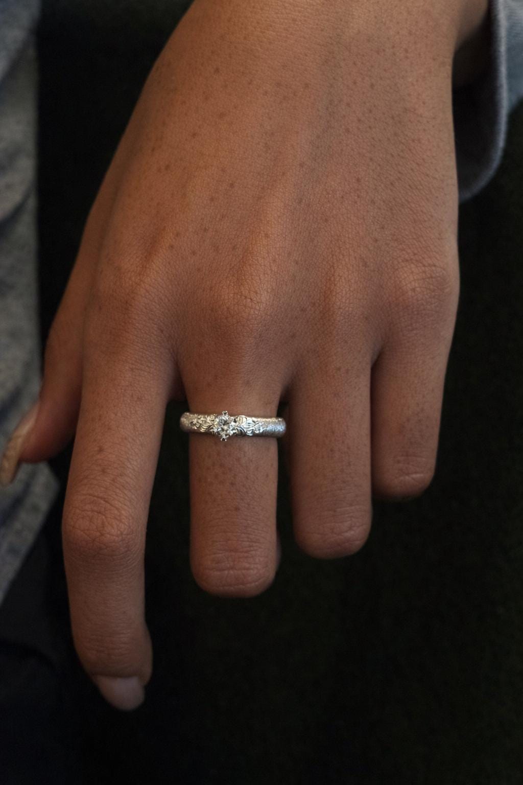 KAGAKI sterling silver floral diamond ring in sterling silver with lab-grown diamond, stone detail, for daily wear and gifting