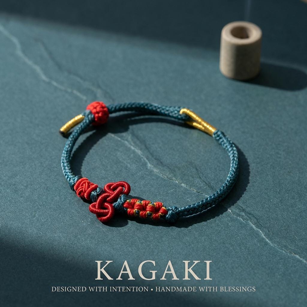 KAGAKI tibetan buddhist knot cord bracelet in multicolor, alternate angle, for meditation and daily intention