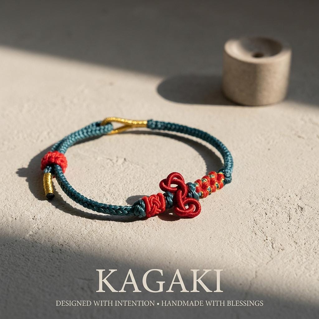 KAGAKI tibetan buddhist knot cord bracelet in multicolor, gift packaging, for meditation and daily intention