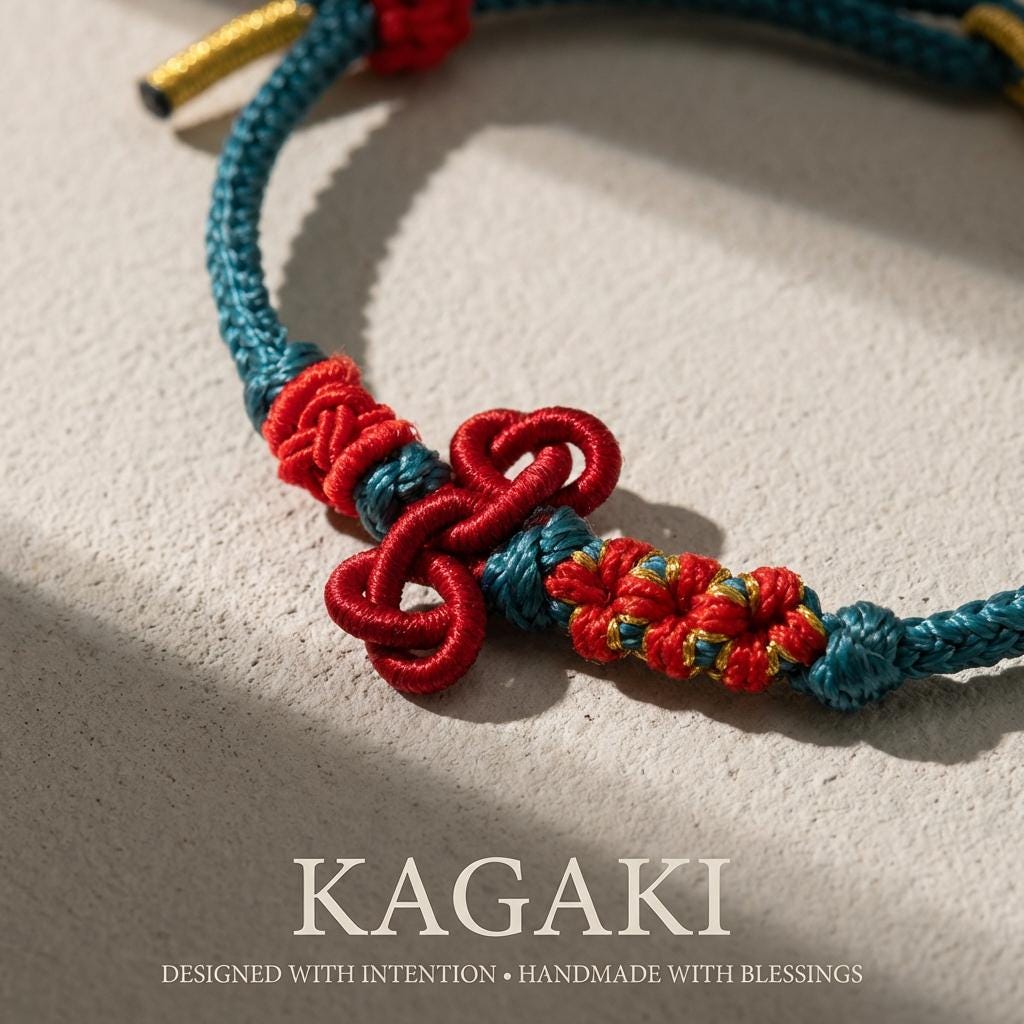 KAGAKI tibetan buddhist knot cord bracelet in multicolor, scale on hand, for meditation and daily intention