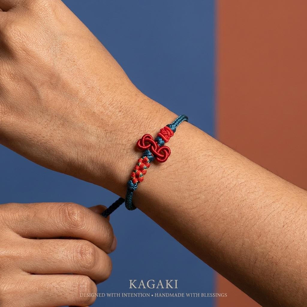 KAGAKI tibetan buddhist knot cord bracelet in multicolor, variation showcase, for meditation and daily intention