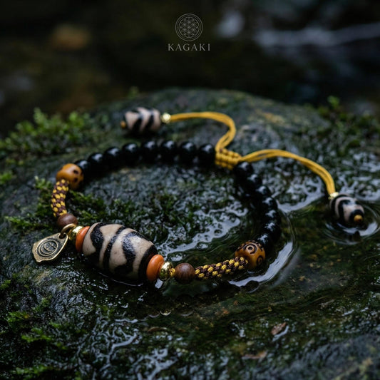 KAGAKI tibetan ceramic amulet cord bracelet in black with ceramic accent, main, for meditation and daily intention