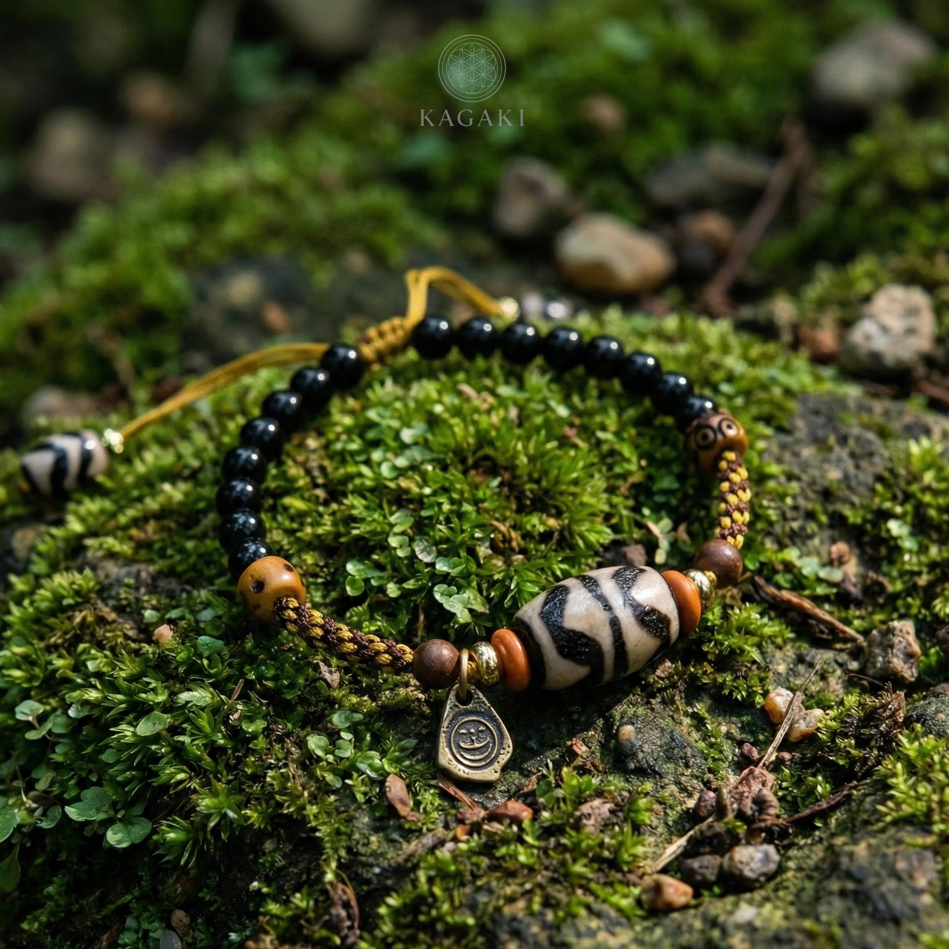 KAGAKI tibetan ceramic amulet cord bracelet in black with ceramic accent, variation showcase, for meditation and daily intention