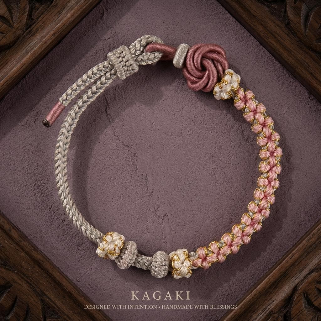 KAGAKI tibetan colorful knot bracelet (variants) in multicolor, alternate angle, for meditation and daily intention