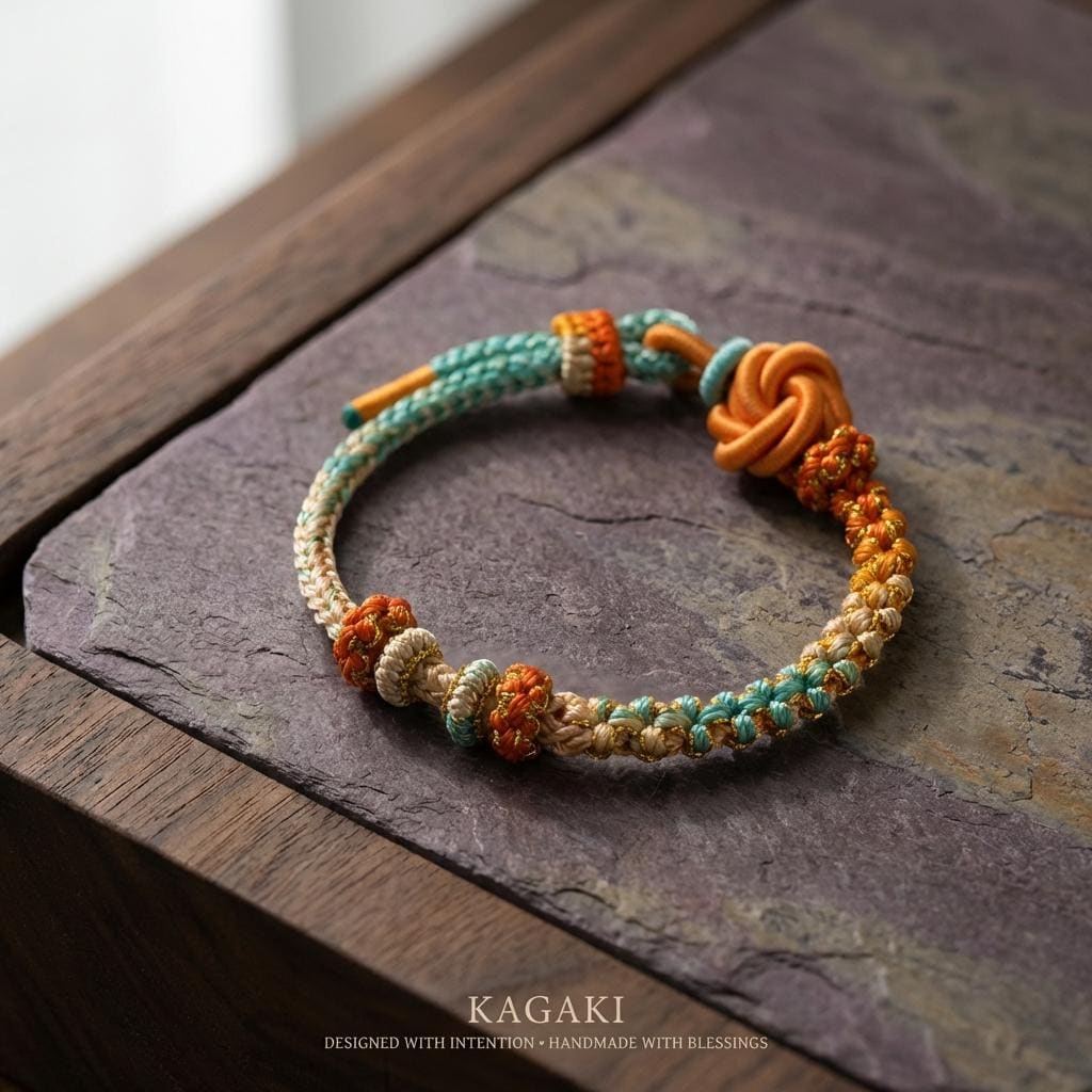 KAGAKI tibetan colorful knot bracelet (variants) in multicolor, gift packaging, for meditation and daily intention
