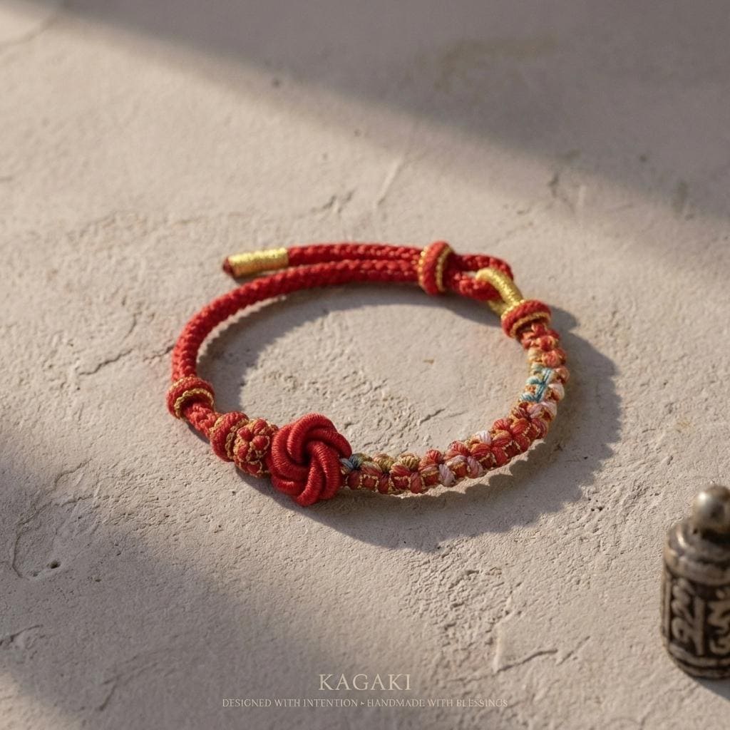 KAGAKI tibetan colorful knot bracelet (variants) in multicolor, knot detail, for meditation and daily intention