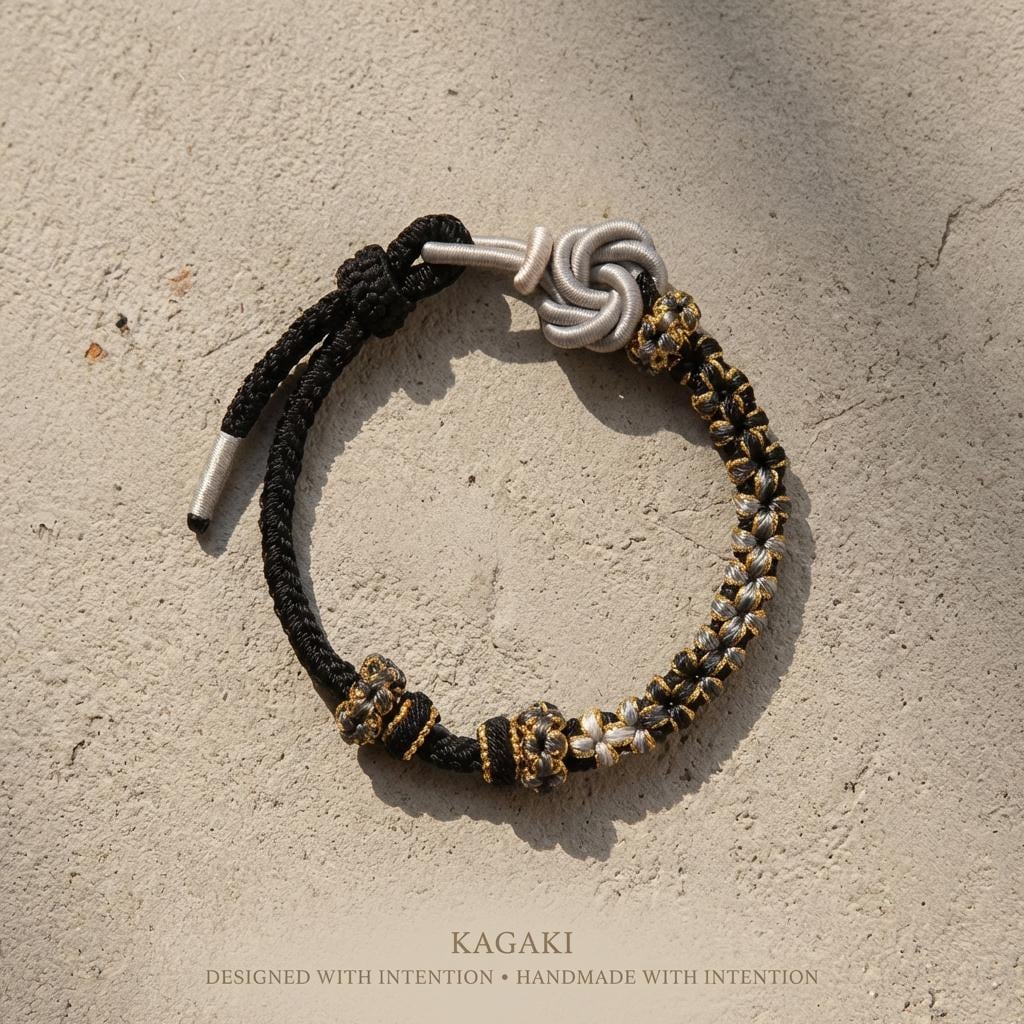 KAGAKI tibetan colorful knot bracelet (variants) in multicolor, on wrist, for meditation and daily intention