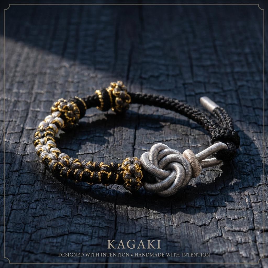 KAGAKI tibetan colorful knot bracelet (variants) in multicolor, packaging detail, for meditation and daily intention