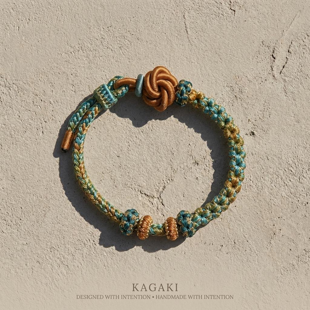 KAGAKI tibetan colorful knot bracelet (variants) in multicolor, variation showcase, for meditation and daily intention