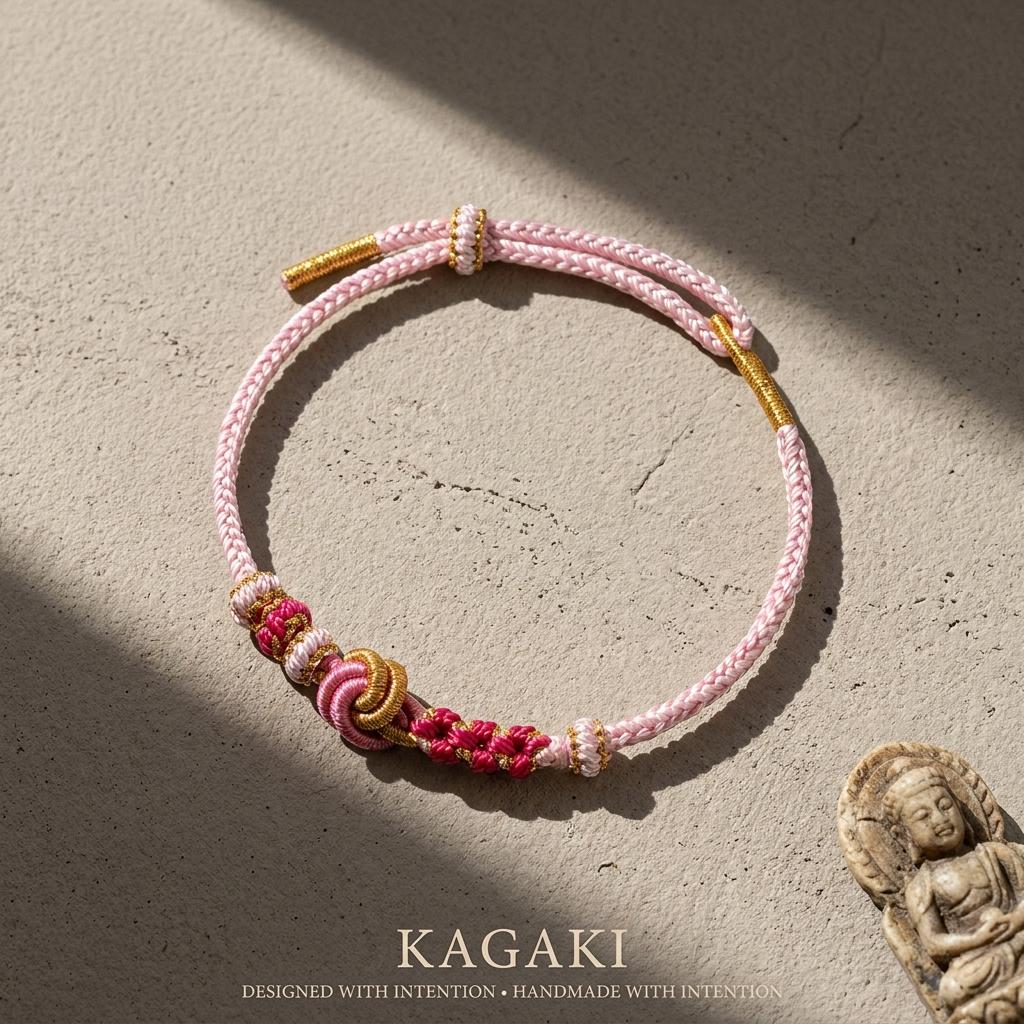 KAGAKI tibetan colorful knot cord bracelet in multicolor, knot detail, for meditation and daily intention