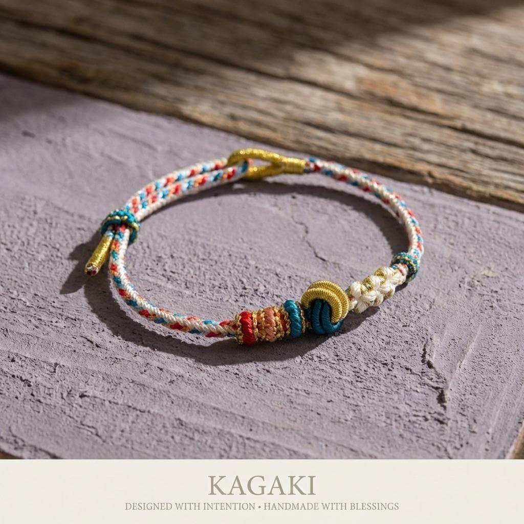 KAGAKI tibetan colorful knot cord bracelet in multicolor, scale on hand, for meditation and daily intention