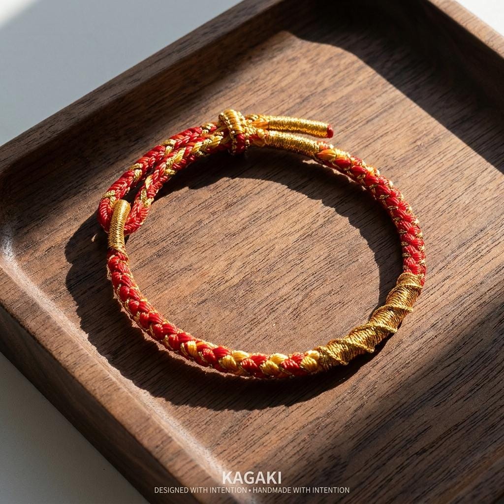 KAGAKI tibetan cord couple bracelet in multicolor, on wrist, for meditation and daily intention