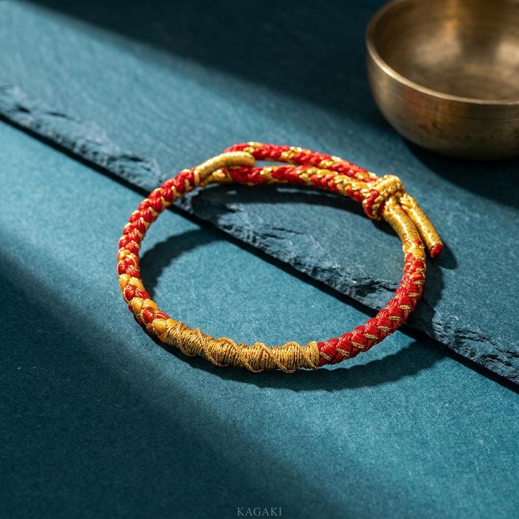 KAGAKI tibetan cord couple bracelet in multicolor, scale on hand, for meditation and daily intention