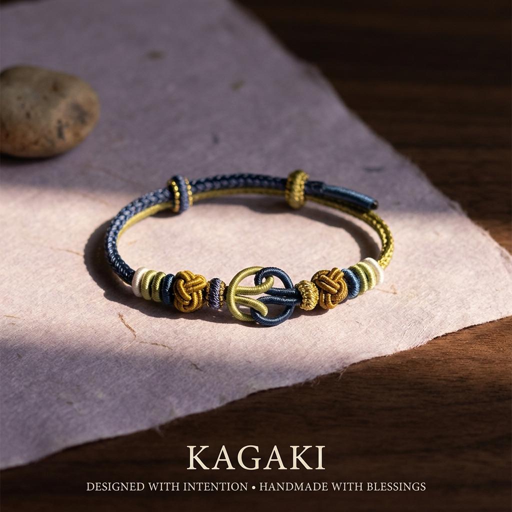 KAGAKI tibetan cord friendship bracelet in multicolor, alternate angle, for meditation and daily intention