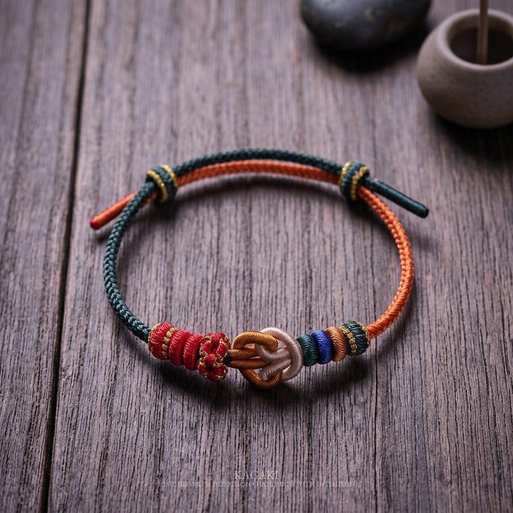 KAGAKI tibetan cord friendship bracelet in multicolor, gift packaging, for meditation and daily intention
