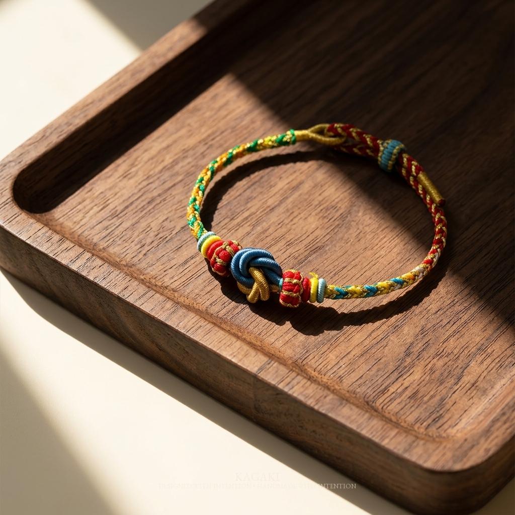 KAGAKI tibetan cord friendship bracelet in multicolor, gift packaging, for meditation and daily intention