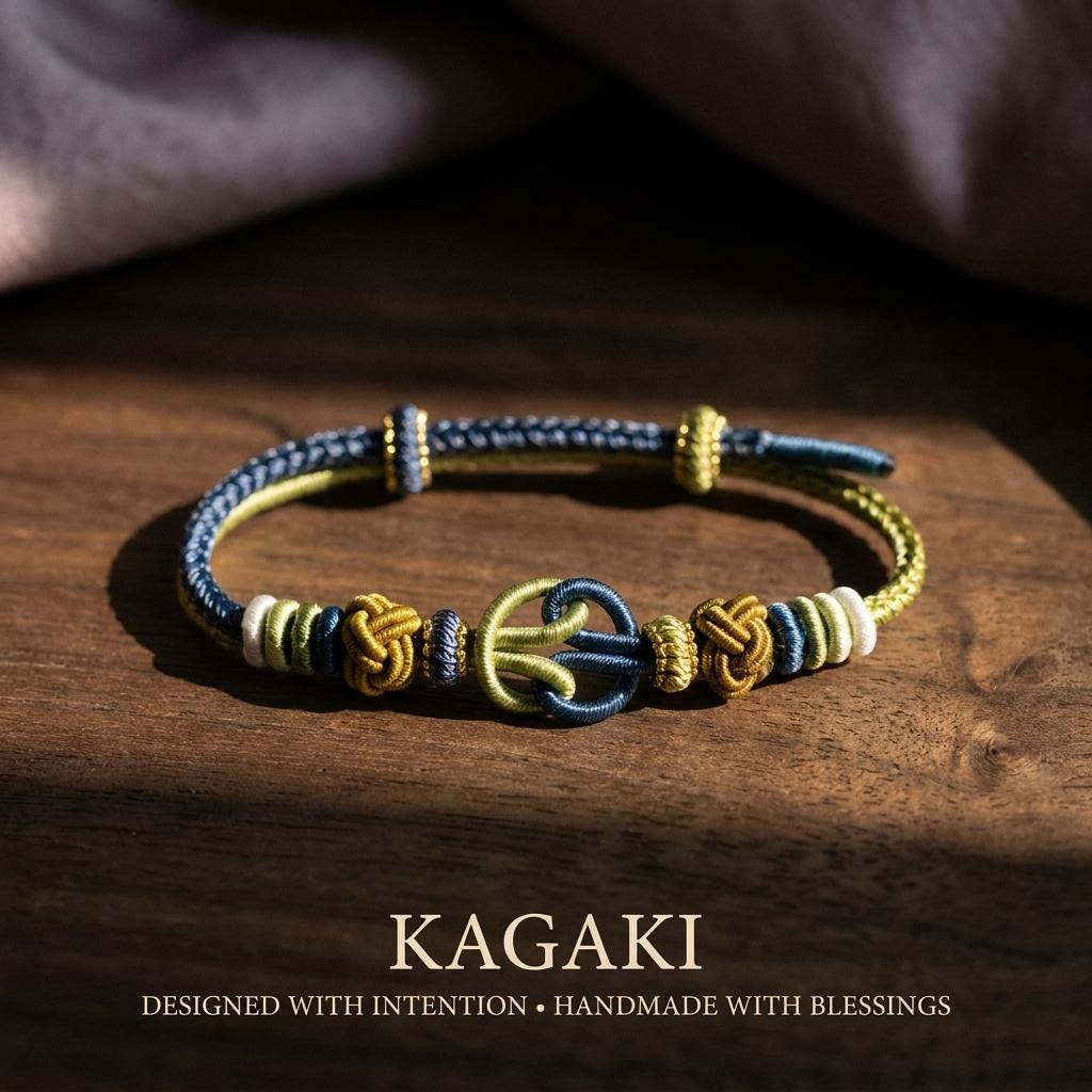 KAGAKI tibetan cord friendship bracelet in multicolor, packaging detail, for meditation and daily intention