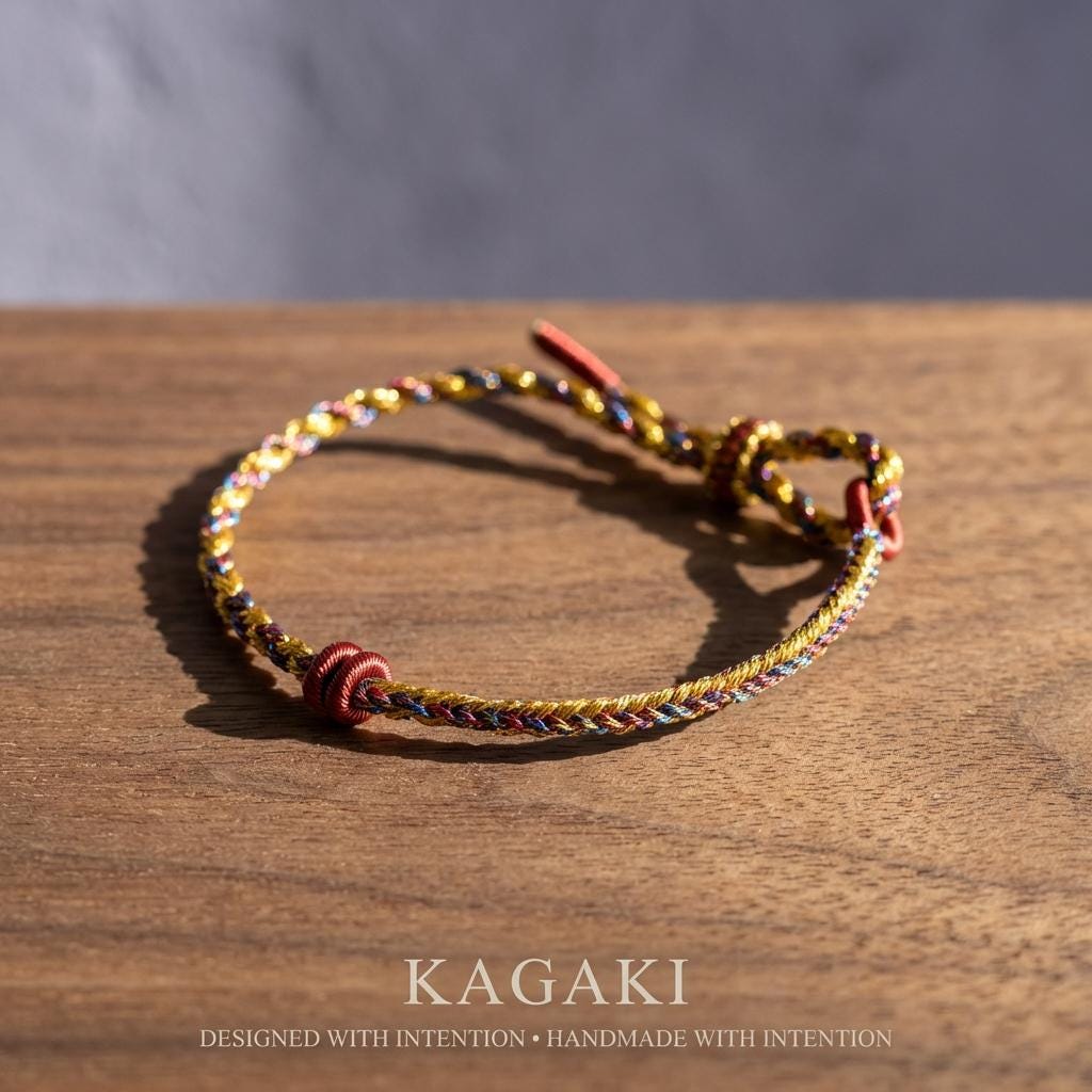 KAGAKI tibetan diy charm cord bracelet in multicolor, knot detail, for meditation and daily intention