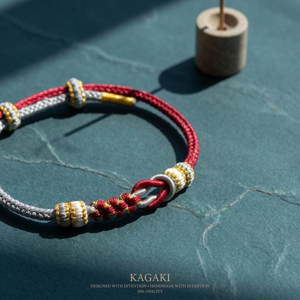 KAGAKI tibetan double knot cord bracelet in multicolor, variation showcase, for meditation and daily intention