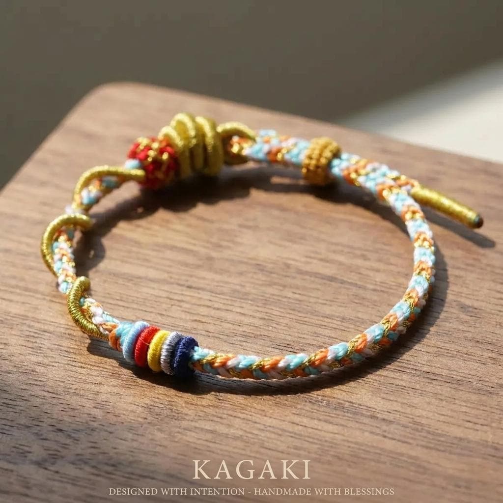 KAGAKI tibetan dragon snake cord bracelet in multicolor, alternate angle, for meditation and daily intention