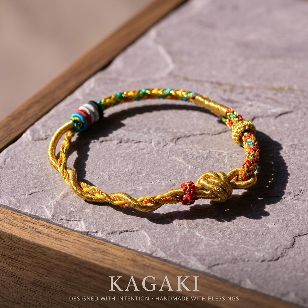 KAGAKI tibetan dragon snake cord bracelet in multicolor, gift packaging, for meditation and daily intention
