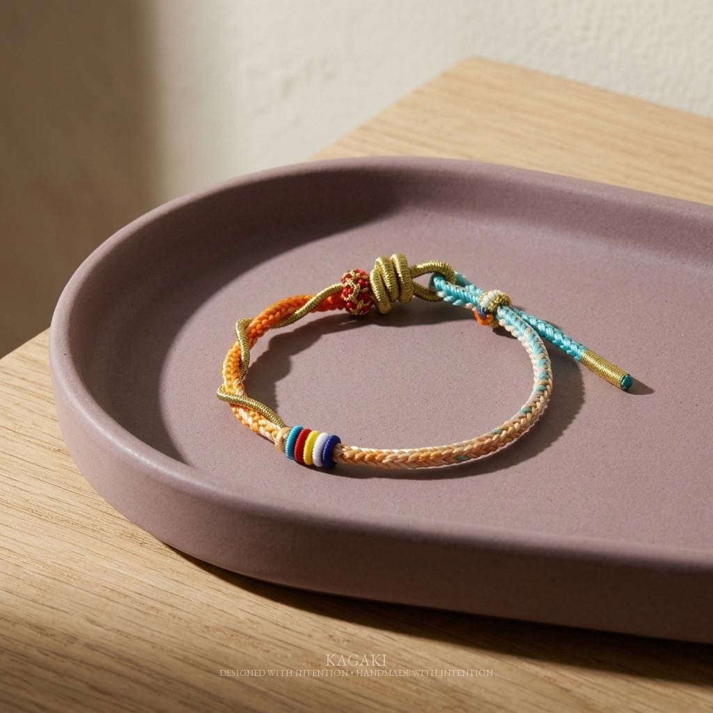 KAGAKI tibetan dragon snake cord bracelet in multicolor, knot detail, for meditation and daily intention