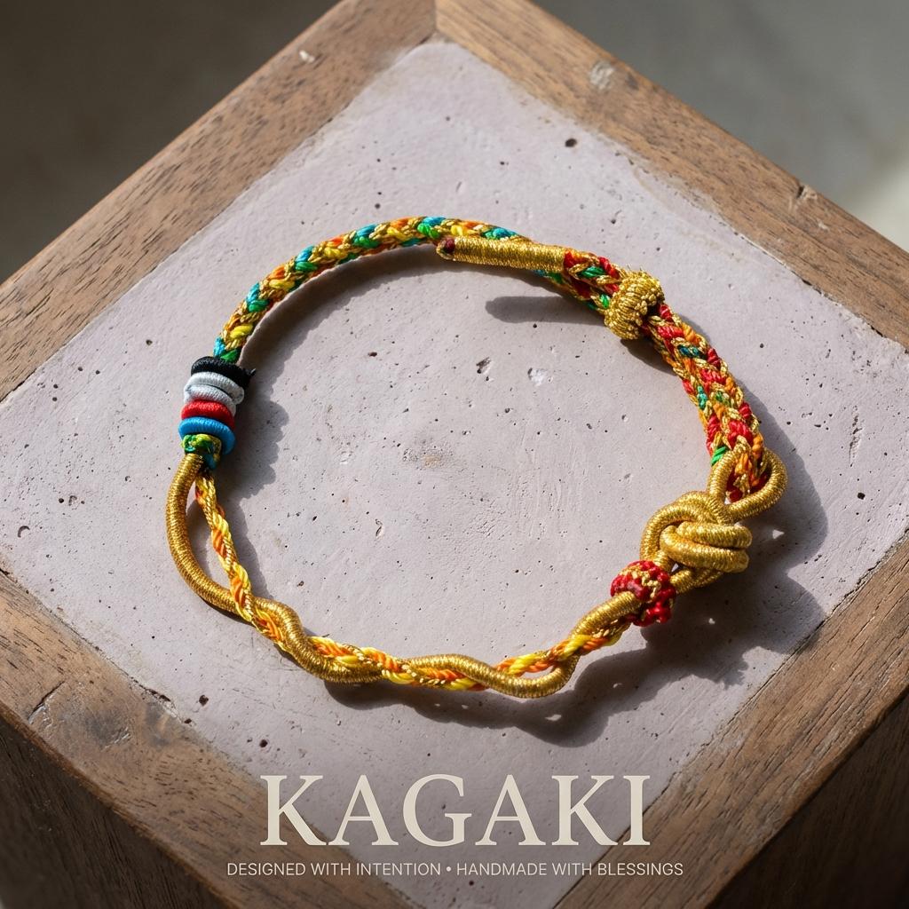 KAGAKI tibetan dragon snake cord bracelet in multicolor, scale on hand, for meditation and daily intention