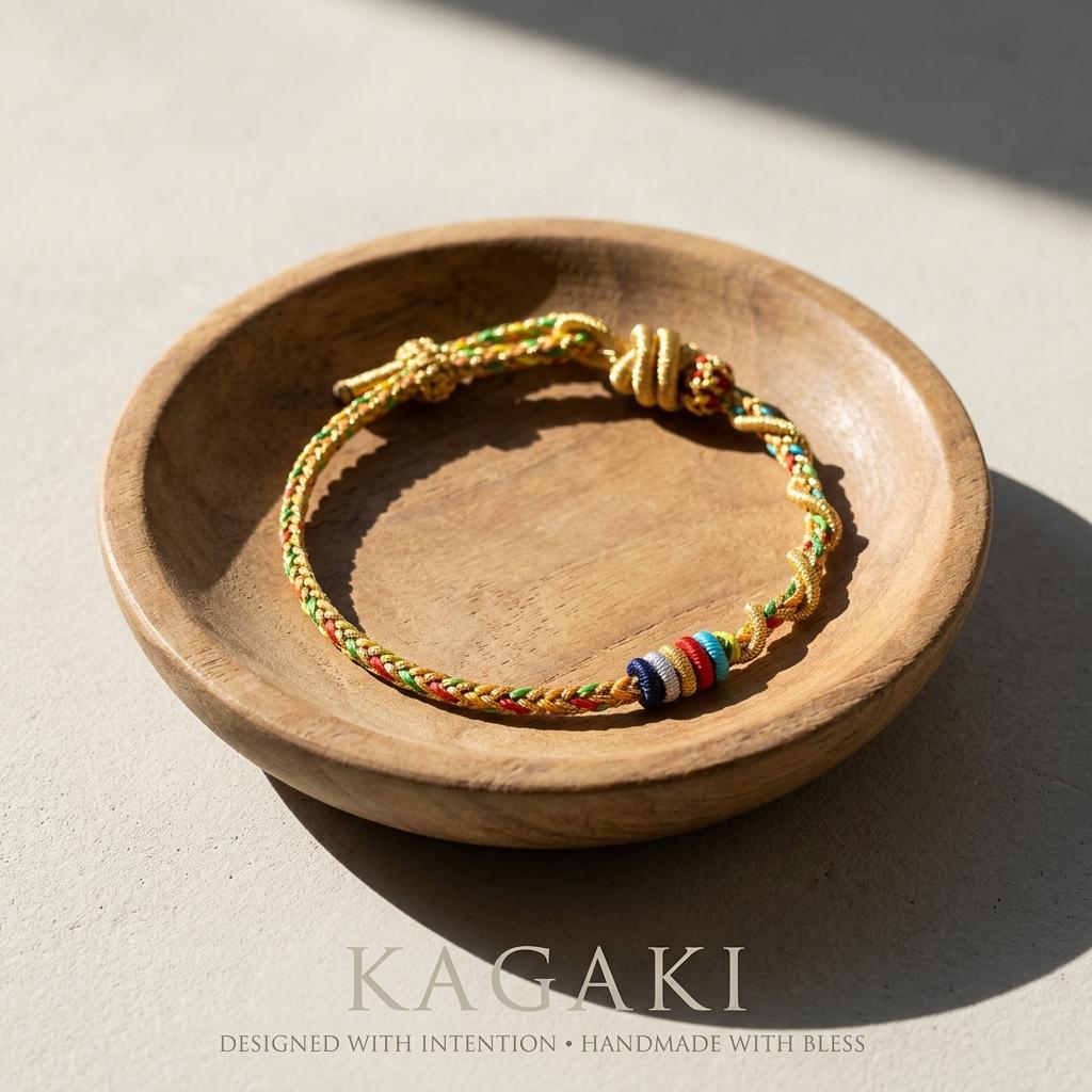 KAGAKI tibetan dragon snake cord bracelet in multicolor, variation showcase, for meditation and daily intention