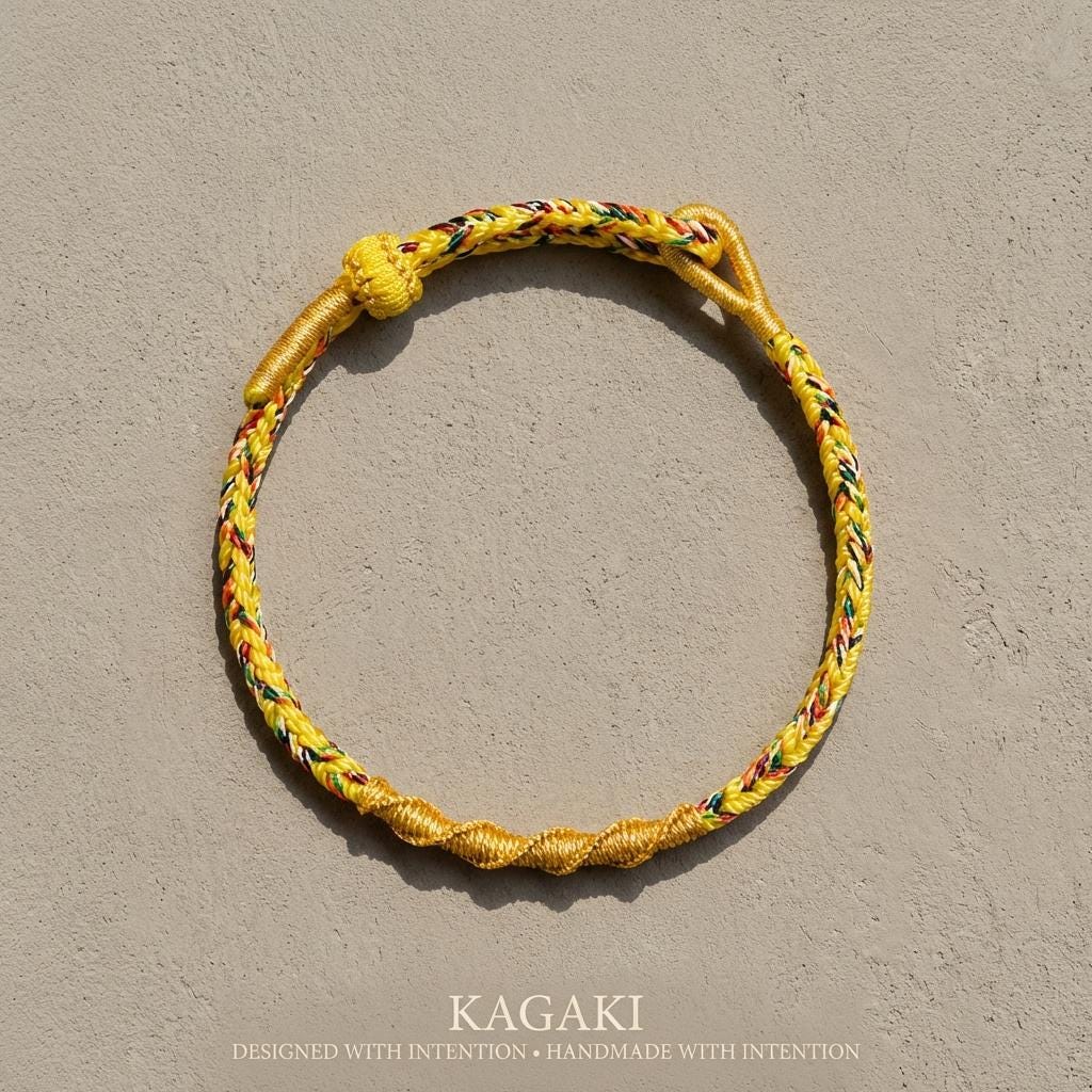 KAGAKI Tibetan guardian knot bracelet wrapped with KAGAKI ribbon as a meditation gift presentation
