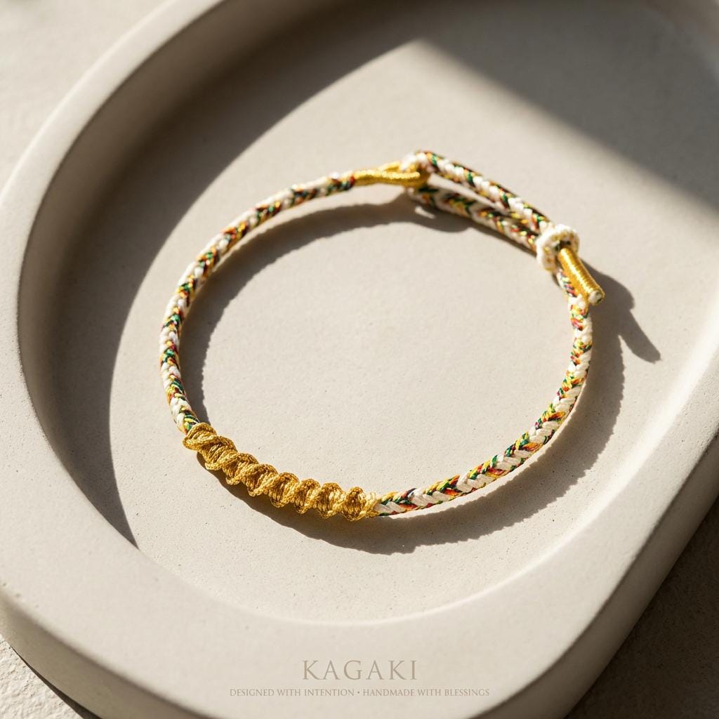 KAGAKI Tibetan guardian knot bracelet worn on wrist as a daily meditation cord bracelet