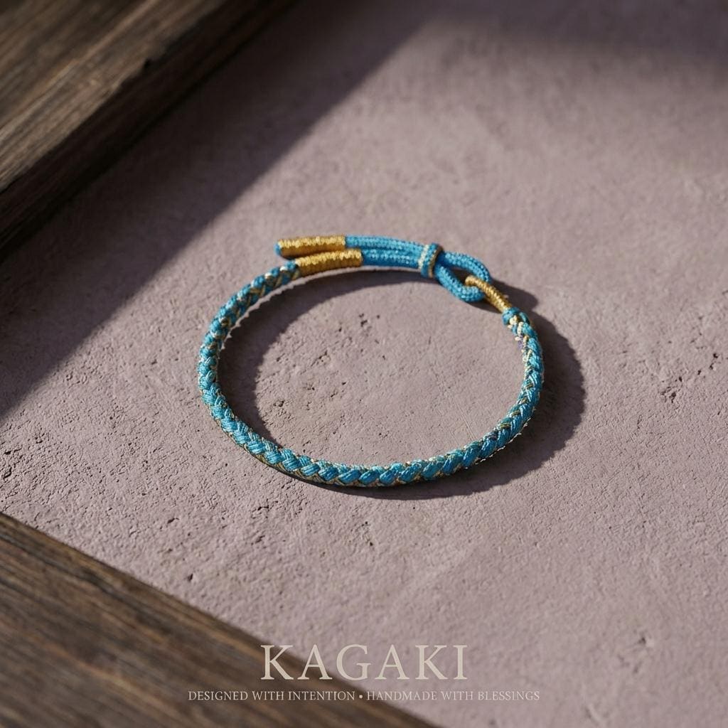 KAGAKI tibetan guardian knot cord bracelet in multicolor cotton, flat lay, for meditation and daily intention