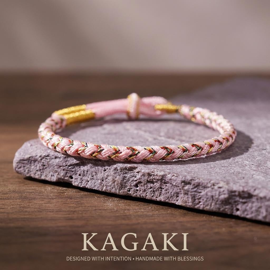 KAGAKI tibetan guardian knot cord bracelet in multicolor cotton, weave detail, for meditation and daily intention